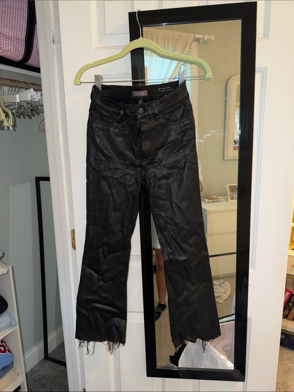 DL1961 Black Coated Flare Jeans with Raw Hem Detail